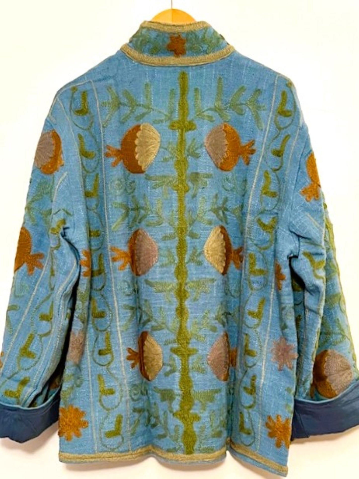 Wearable Art In This Hand Embroidered Short Jacket. (Blue)