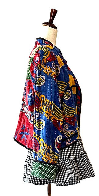 Specialty Collection: Quilted Hand Embroidered Short Jacket. Fully Reversible. (Royal)