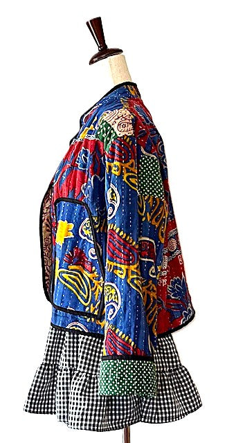 Specialty Collection: Quilted Hand Embroidered Short Jacket. Fully Reversible. (Royal)
