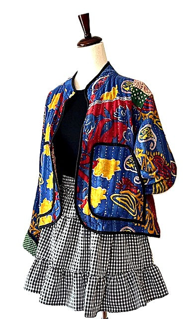 Specialty Collection: Quilted Hand Embroidered Short Jacket. Fully Reversible. (Royal)