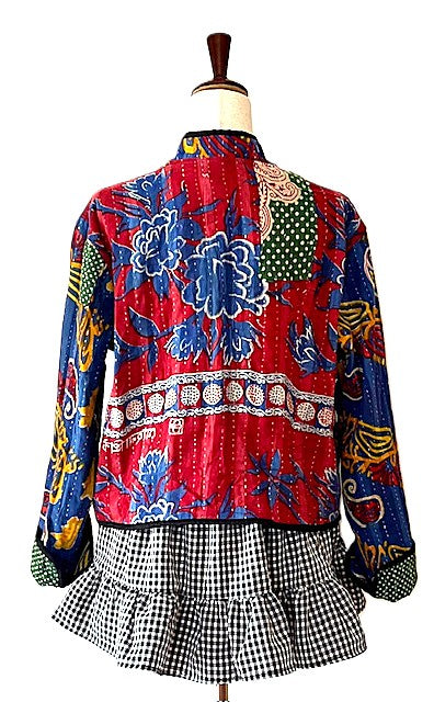 Specialty Collection: Quilted Hand Embroidered Short Jacket. Fully Reversible. (Royal)