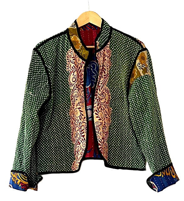 Specialty Collection: Quilted Hand Embroidered Short Jacket. Fully Reversible. (Royal)