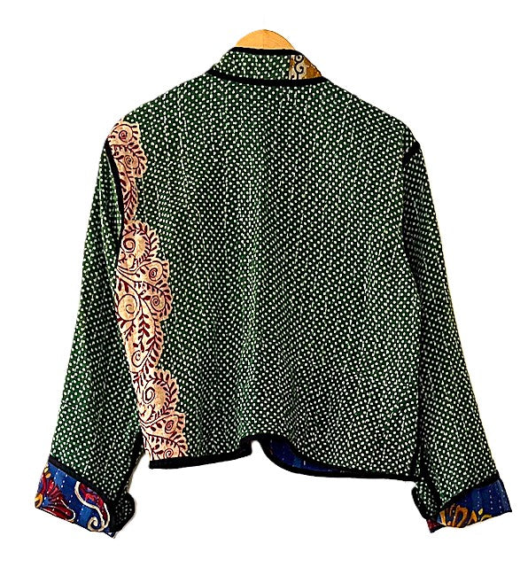 Specialty Collection: Quilted Hand Embroidered Short Jacket. Fully Reversible. (Royal)