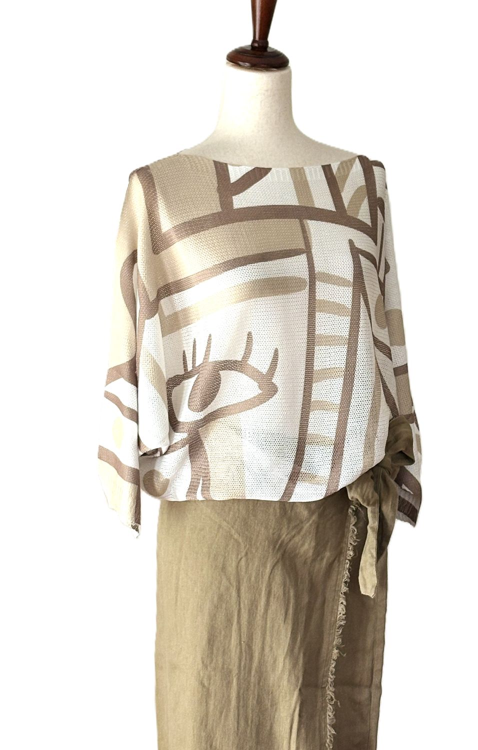 Italian Knit Sweaters Abstract Lightweight Pullover (Camel)