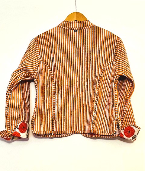 Fresh and Bright, Reversible Quilted Womens Jacket With Stripe Piping Is Inviting (Red)