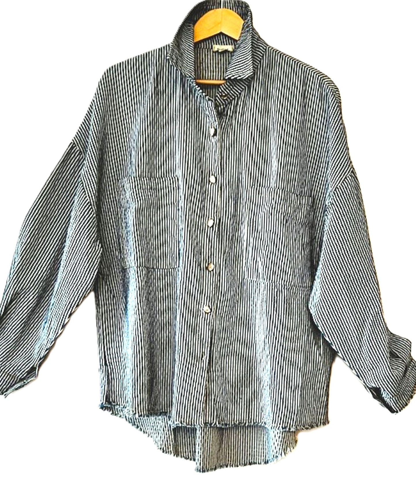 Long Sleeve Stripe Pattern Denim Over Shirt, The New Basic We Love.