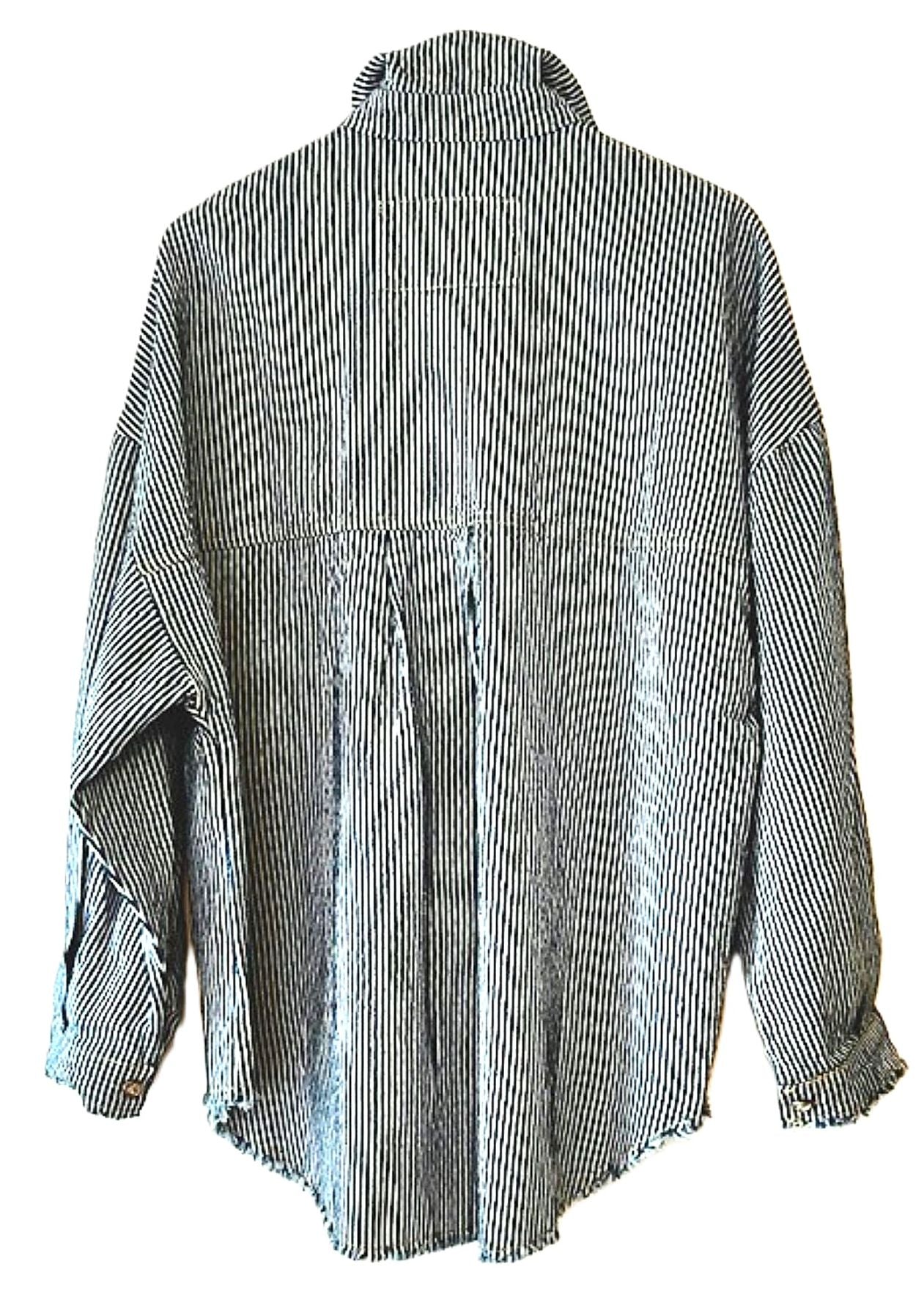 Long Sleeve Stripe Pattern Denim Over Shirt, The New Basic We Love.