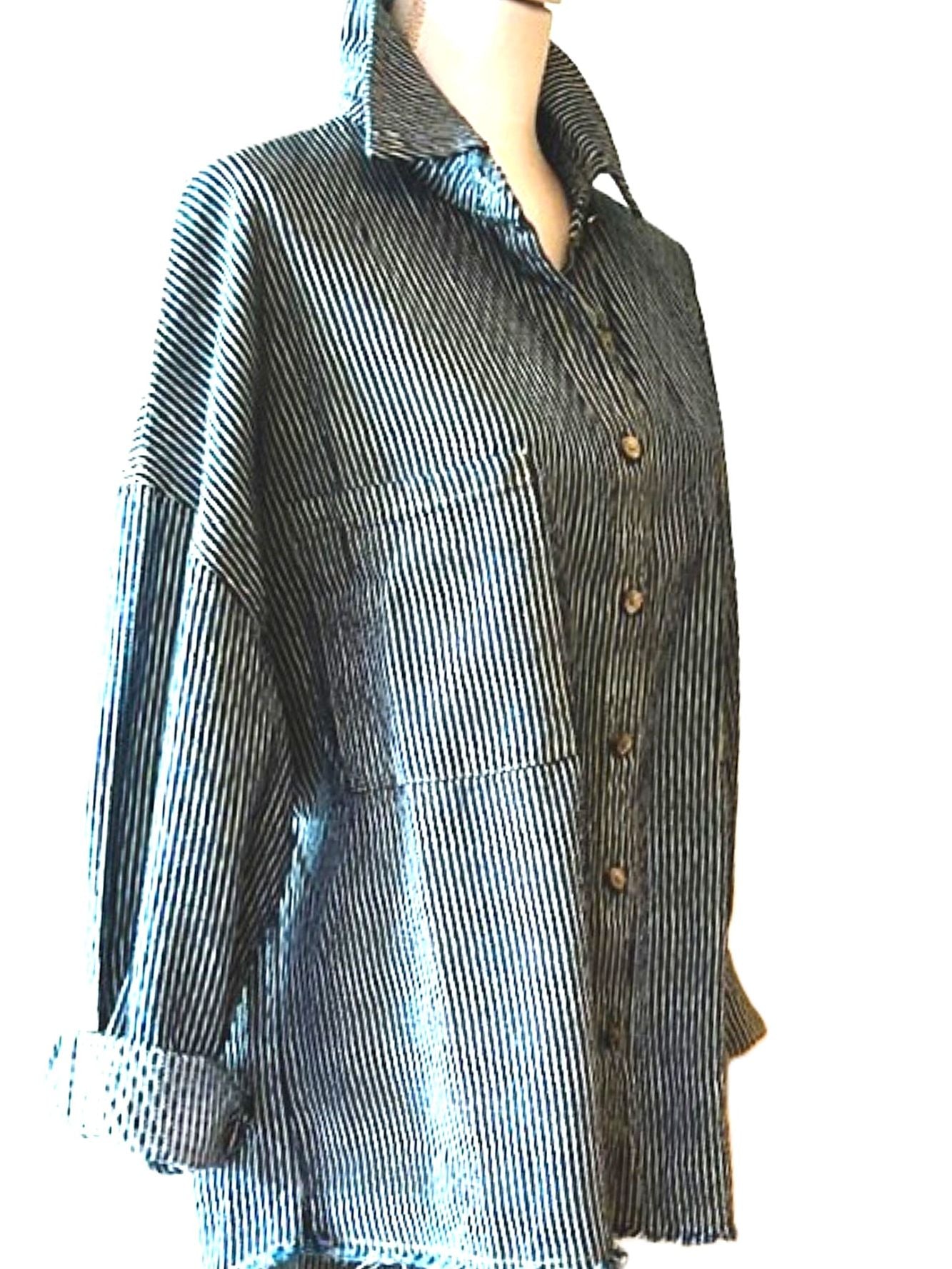 Long Sleeve Stripe Pattern Denim Over Shirt, The New Basic We Love.