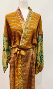 Top of the Line Silk Kimono Duster, Rich Mixed Print (Bronze Waves)