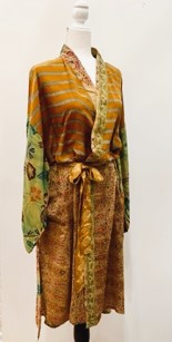 Top of the Line Silk Kimono Duster, Rich Mixed Print (Bronze Waves)