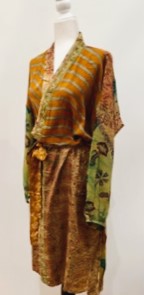 Top of the Line Silk Kimono Duster, Rich Mixed Print (Bronze Waves)