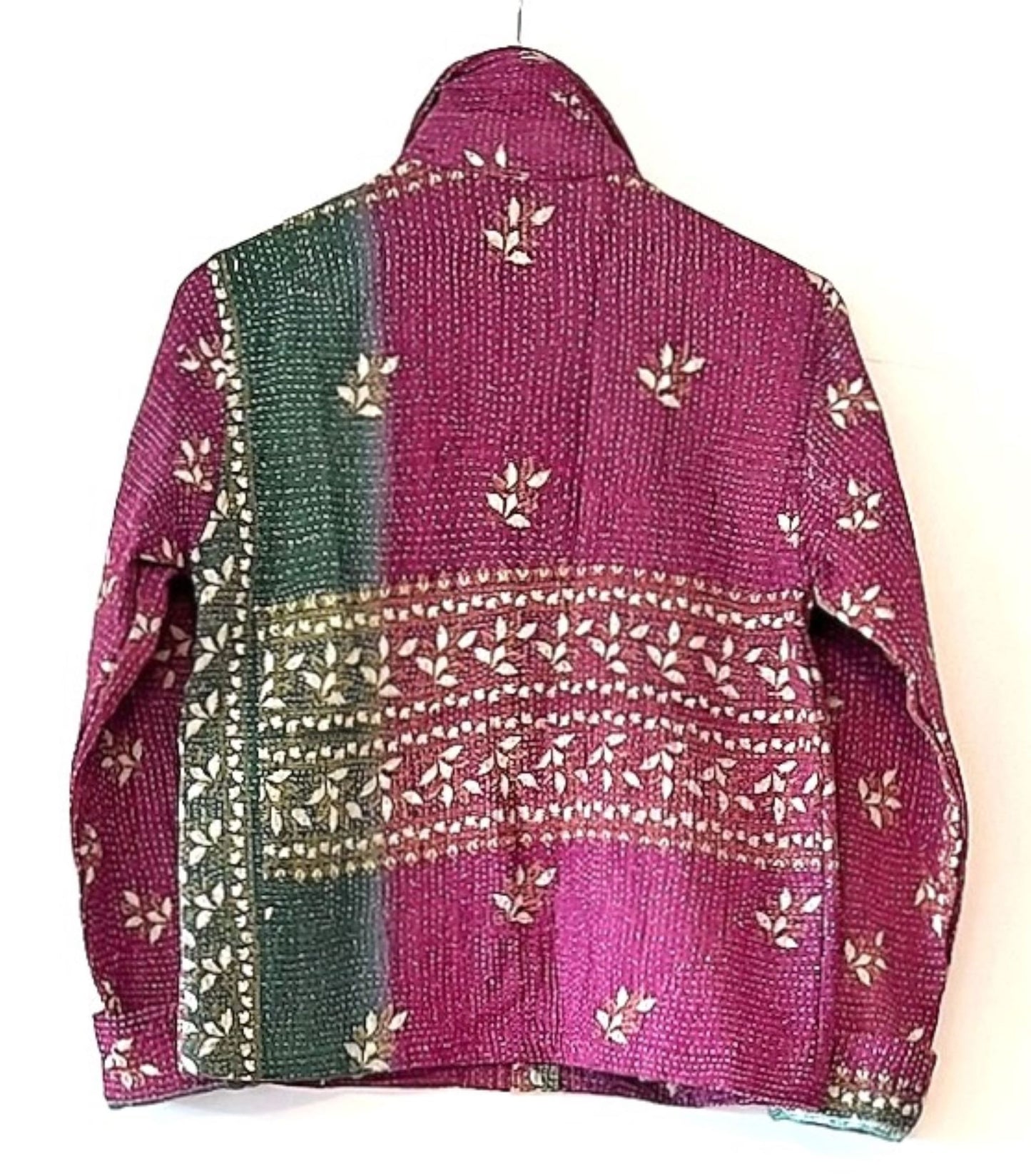 Beautiful Vintage Short Floral Kantha Jacket. (Raspberry)