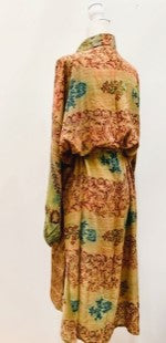 Top of the Line Silk Kimono Duster, Rich Mixed Print (Bronze Waves)