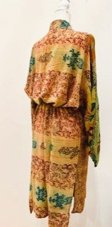 Top of the Line Silk Kimono Duster, Rich Mixed Print (Bronze Waves)