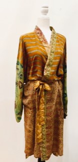 Top of the Line Silk Kimono Duster, Rich Mixed Print (Bronze Waves)