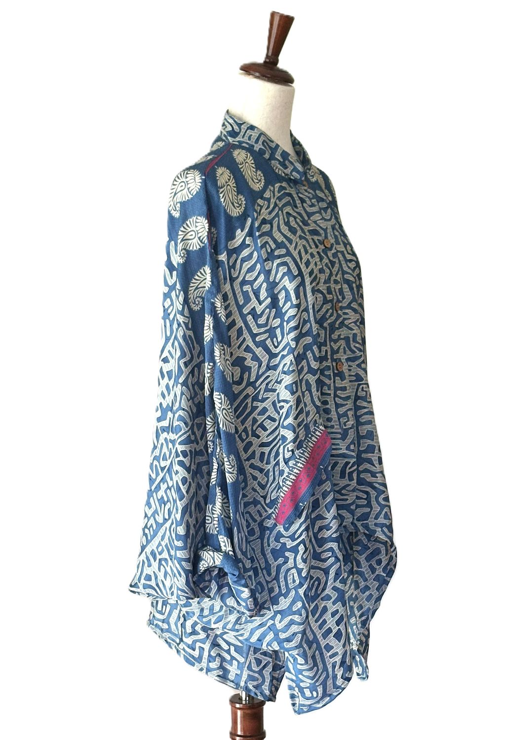 Kantha Bae Dylan Button Down Silk Top: (Blue)
