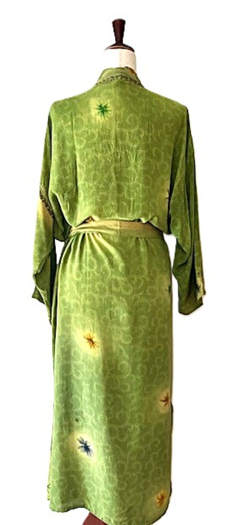 Long Silk Kimono Duster, Dramatic Print Is Perfect For Layering. (Avocado)