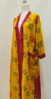 Top of the Line Silk Kimono Duster, Bright Floral Print (Yellow)