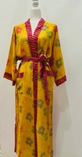 Top of the Line Silk Kimono Duster, Bright Floral Print (Yellow)