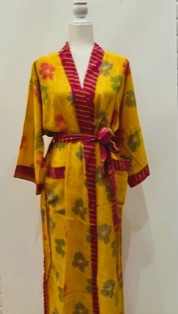 Top of the Line Silk Kimono Duster, Bright Floral Print (Yellow)