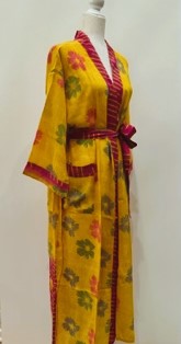 Top of the Line Silk Kimono Duster, Bright Floral Print (Yellow)