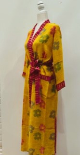 Top of the Line Silk Kimono Duster, Bright Floral Print (Yellow)