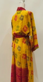 Top of the Line Silk Kimono Duster, Bright Floral Print (Yellow)
