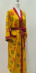 Top of the Line Silk Kimono Duster, Bright Floral Print (Yellow)