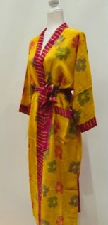 Top of the Line Silk Kimono Duster, Bright Floral Print (Yellow)