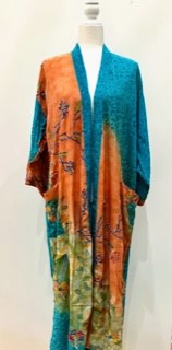 Top of the Line Silk Kimono Duster, Rich Mixed Print With Embroidery