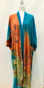Top of the Line Silk Kimono Duster, Rich Mixed Print With Embroidery