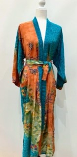 Top of the Line Silk Kimono Duster, Rich Mixed Print With Embroidery