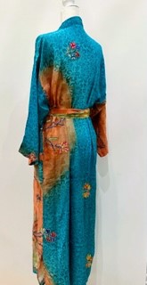 Top of the Line Silk Kimono Duster, Rich Mixed Print With Embroidery