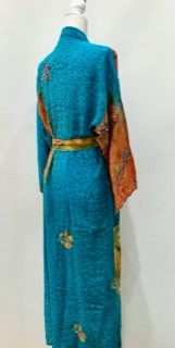 Top of the Line Silk Kimono Duster, Rich Mixed Print With Embroidery