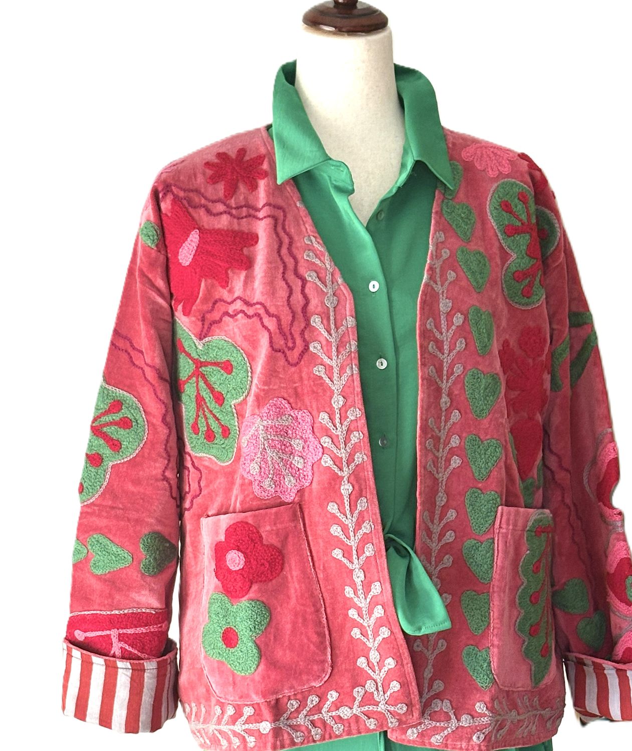 Jacket, Wearable Art In This Hand Embroidered Short Suzani Embroidered Top (Pink)