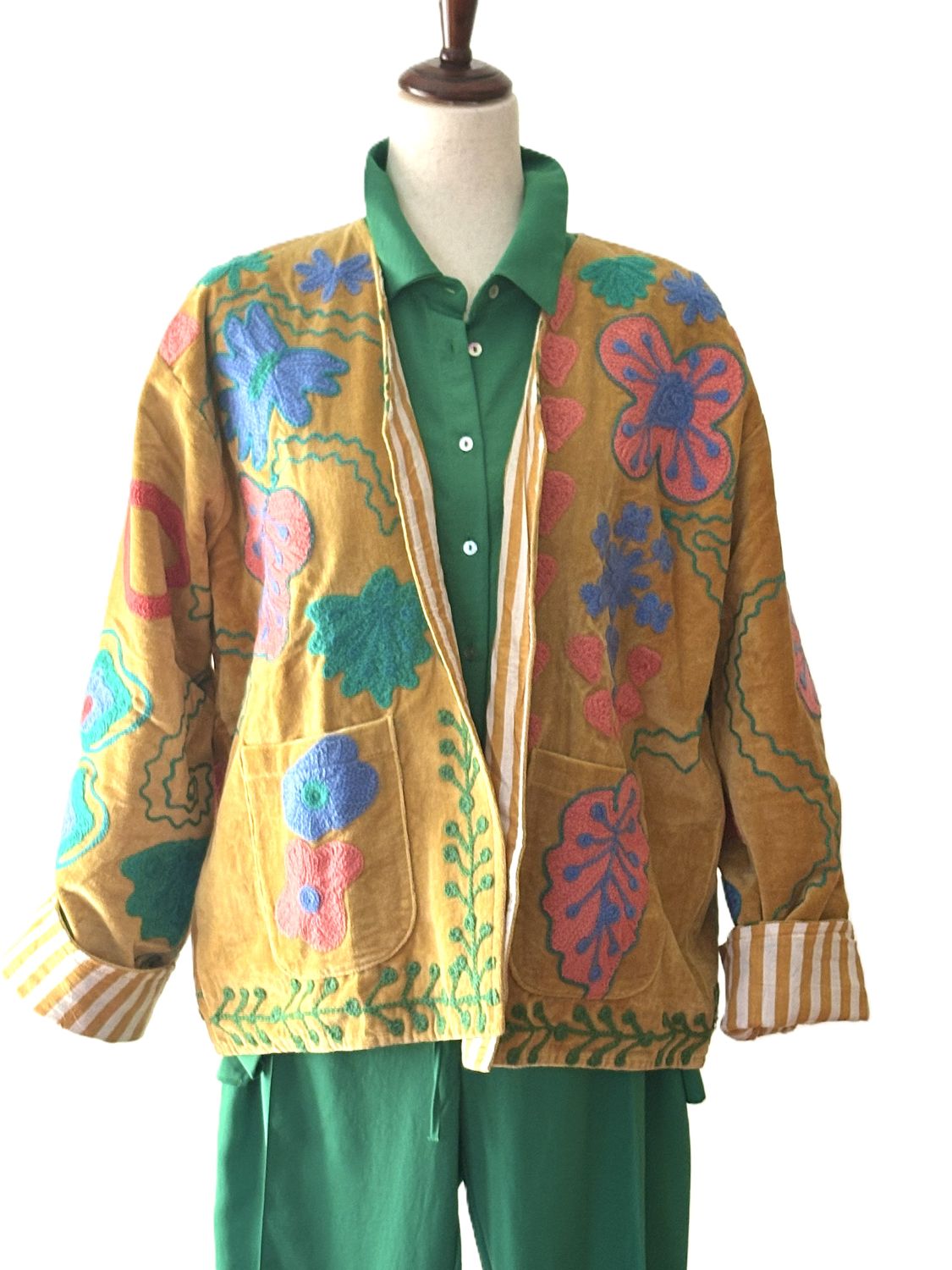 Jacket, Wearable Art In This Hand Embroidered Short Suzani Embroidered Top (Marigold)