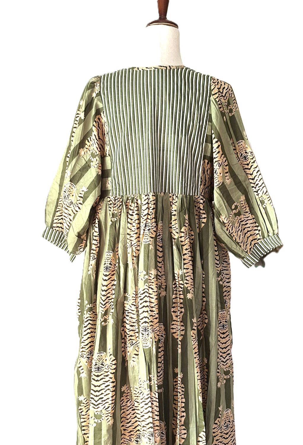 Dresses: Midi Tiger Stripe Block Print Cotton Is So Appealing (Green)