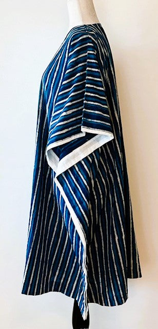 Classic Short Striped Handmade Caftan. Lounging, Beach or Pool Perfect. (Navy Stripe)