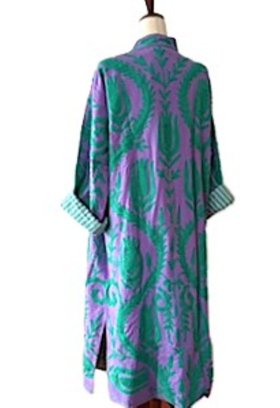 Jacket: Long Embroidered Suzani Top Coat, Color (Purple Green)