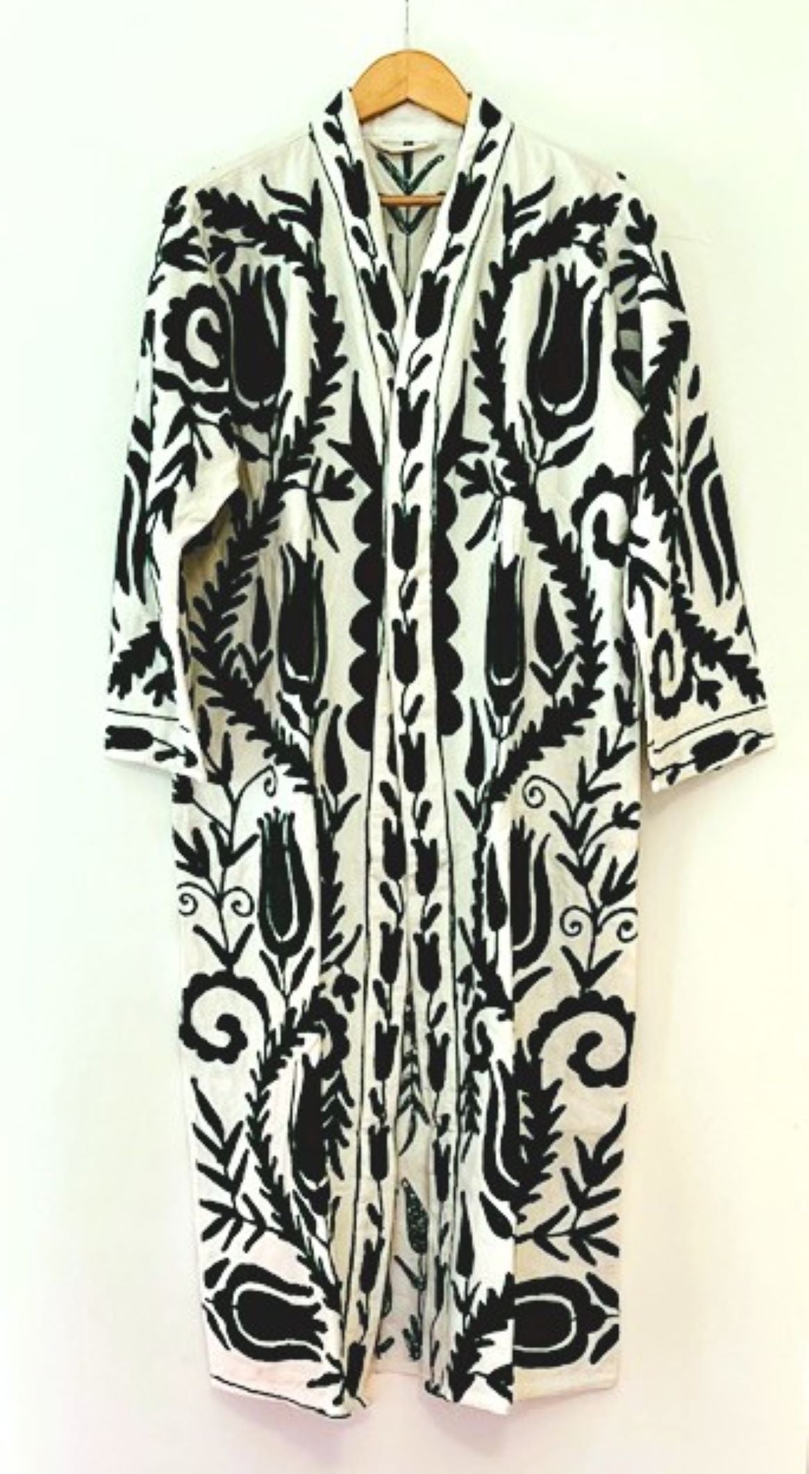 Winter Warm Coat For Women, Suzani Hand Embroidered Long Kimono. (Green)