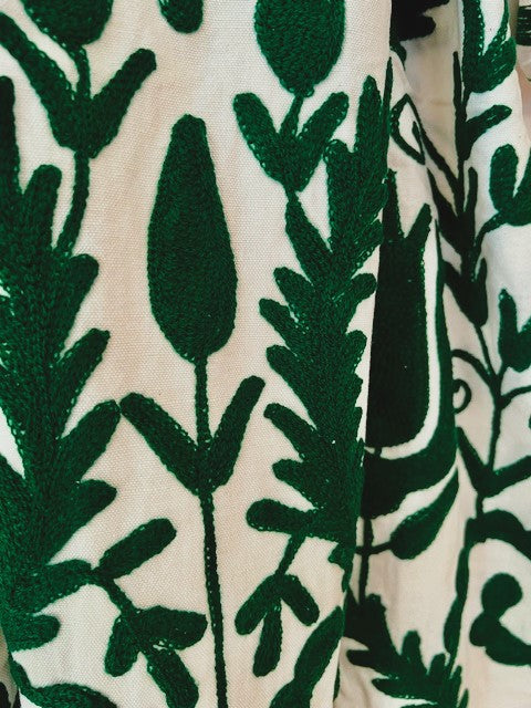 Winter Warm Coat For Women, Suzani Hand Embroidered Long Kimono. (Green)