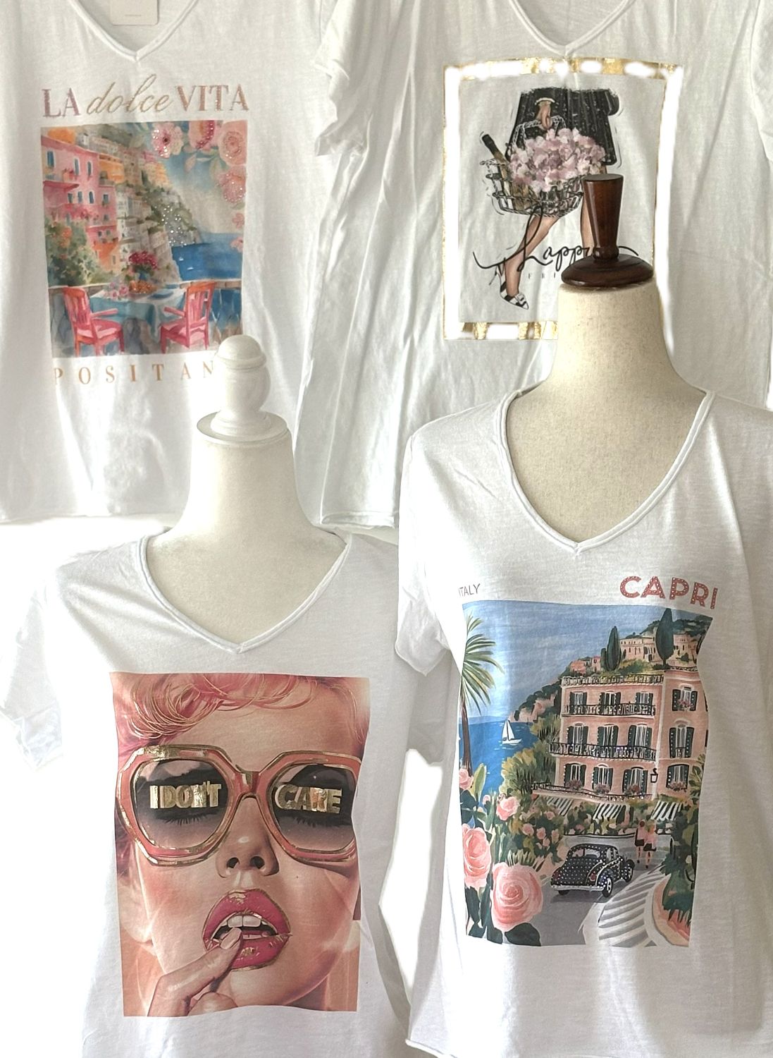 Italian One Size Cotton Tees With Iconic Mediterranean Scenes. Cute