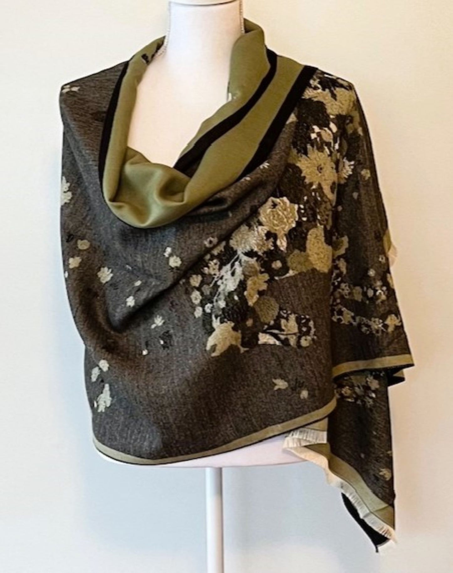 Green and Gray Reversible Wrap With A Cashmere Feel: Artisan Shawl
