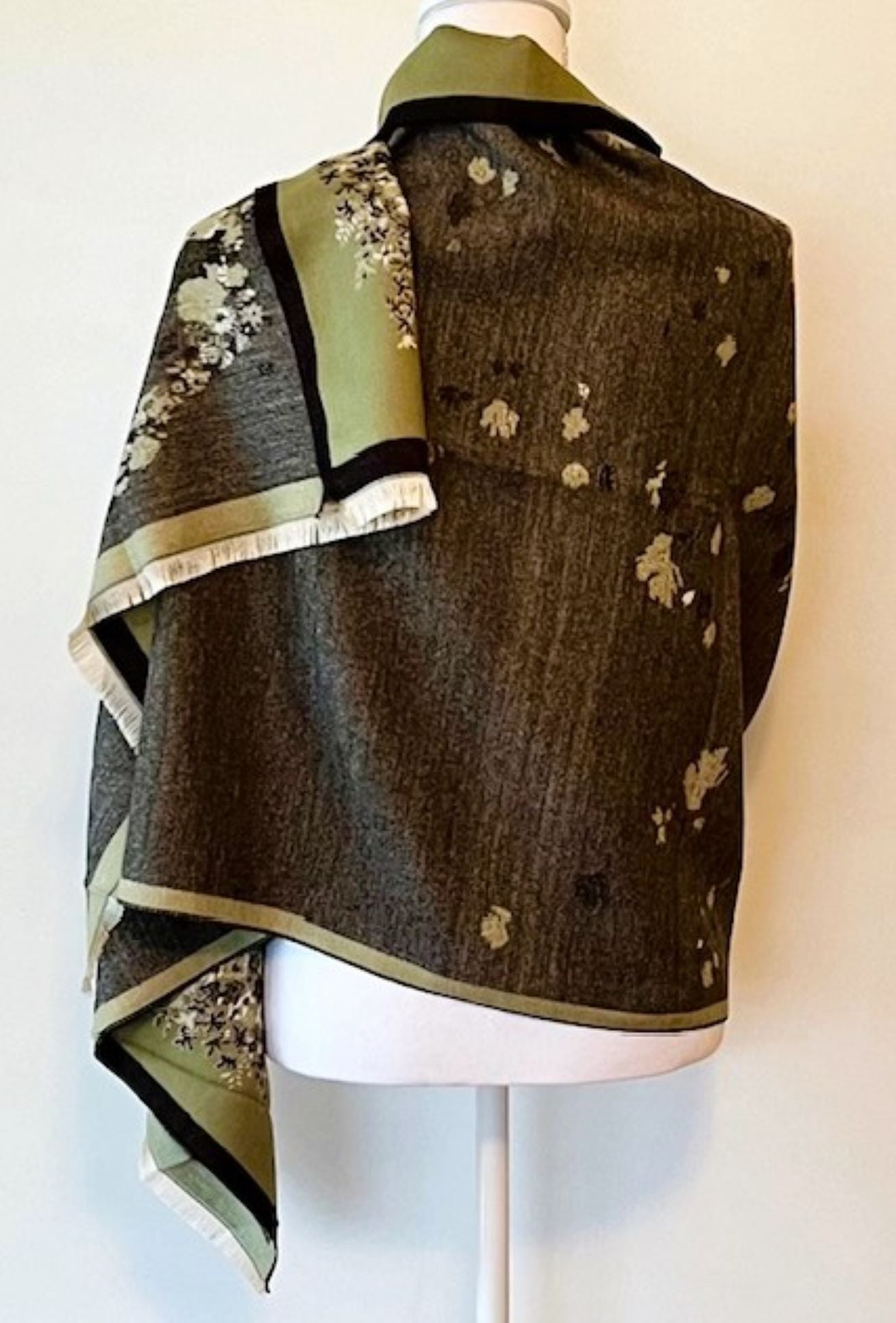 Green and Gray Reversible Wrap With A Cashmere Feel: Artisan Shawl