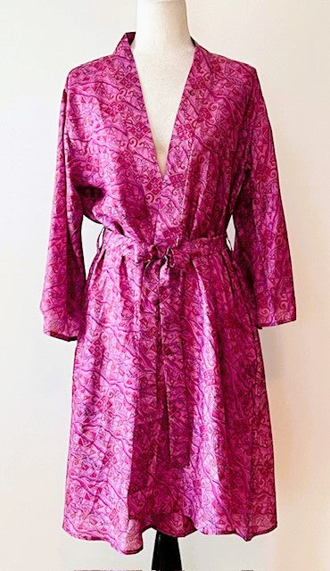 Cape Sleeve Silk Kimono Duster Dress : Hot New Style (Raspberry)