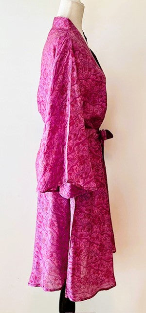 Cape Sleeve Silk Kimono Duster Dress : Hot New Style (Raspberry)