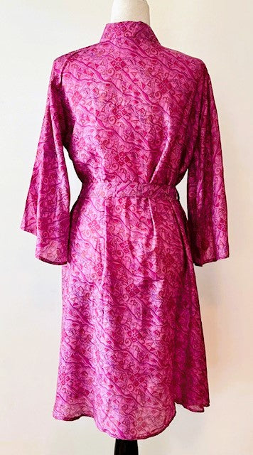 Cape Sleeve Silk Kimono Duster Dress : Hot New Style (Raspberry)