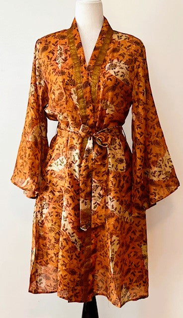 Cape Sleeve Silk Kimono Duster Dress : Hot New Style (Bronze)