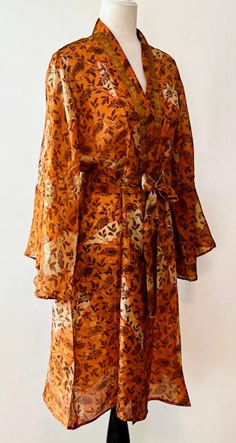 Cape Sleeve Silk Kimono Duster Dress : Hot New Style (Bronze)