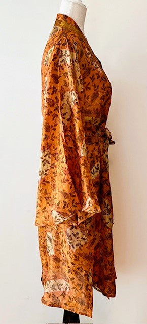 Cape Sleeve Silk Kimono Duster Dress : Hot New Style (Bronze)